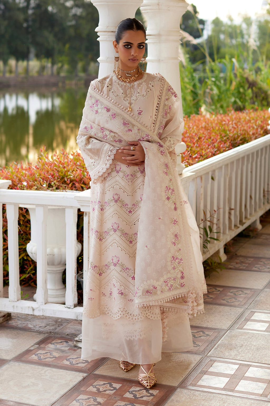 Melina powder pink embroidered kurta with organza dupatta - Saad Bin Shahzad Summer Prêt 2026