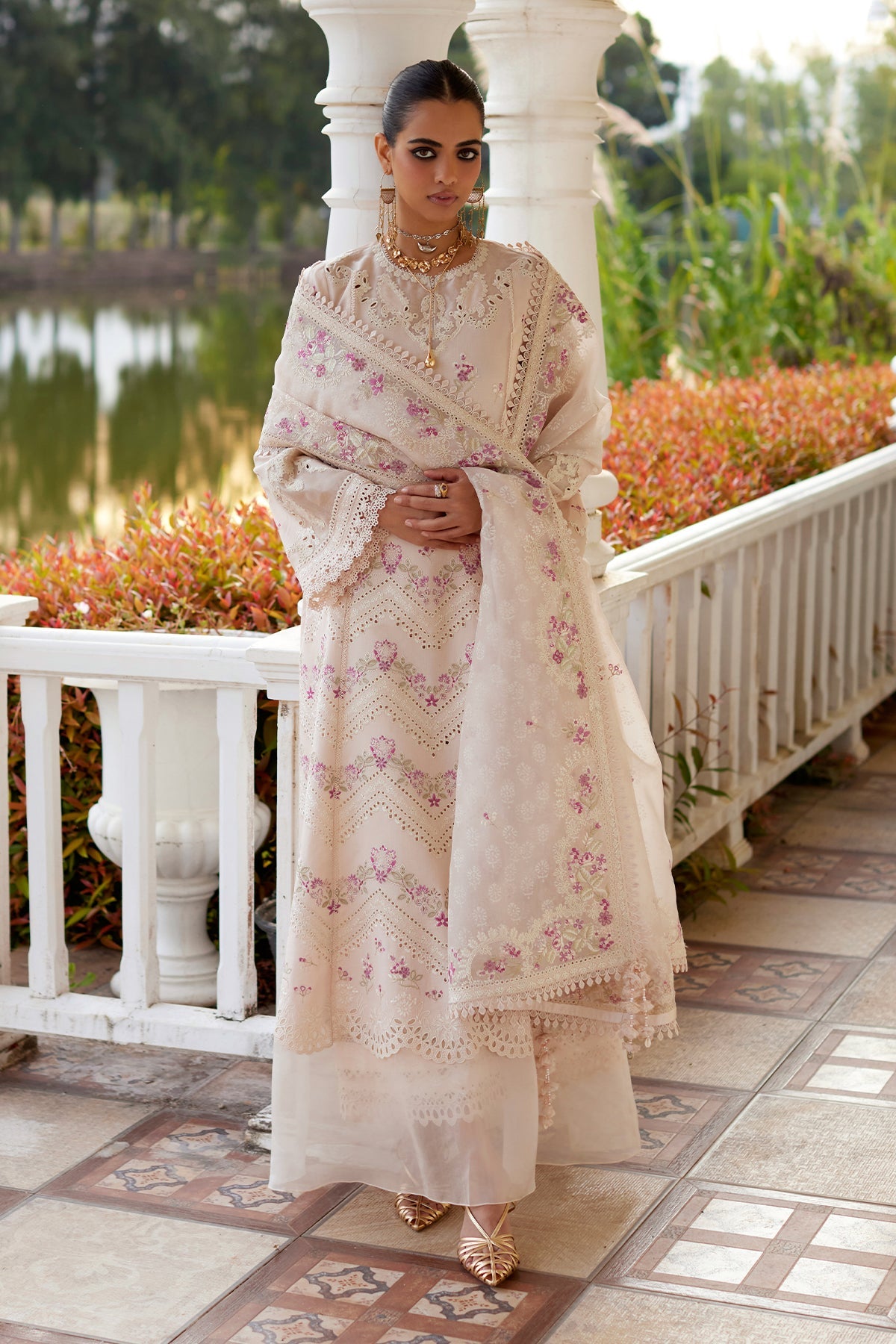 Melina powder pink embroidered kurta with organza dupatta - Saad Bin Shahzad Summer Prêt 2026
